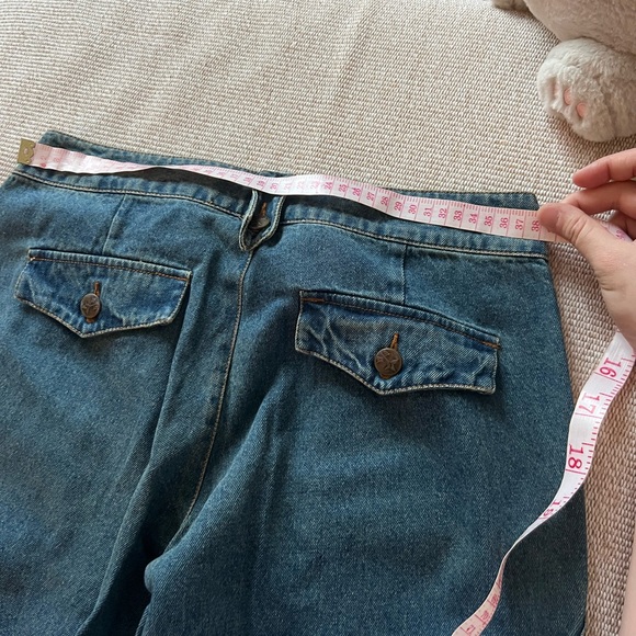 Blue Distressed Denim Cargo Pants Beaded Goddess Embroidery | Size 29 + Boho Y2K - Picture 7 of 9